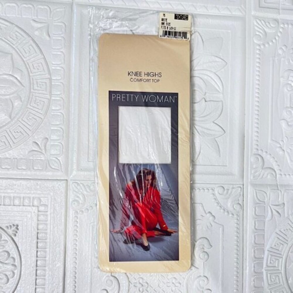 Vintage Pretty Woman WHITE Nylon Knee‎ Highs SANDALFOOT Style 72 One Size NEW